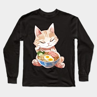 Cat Delighting in Ramen Kawaii Anime Japanese Kawaii Long Sleeve T-Shirt